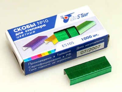 Скобы для степлера ES105 N 10 цветные EaSTar (10/1000), производитель СервисТорг, ISBN 471-6-89640-105-5 № 2