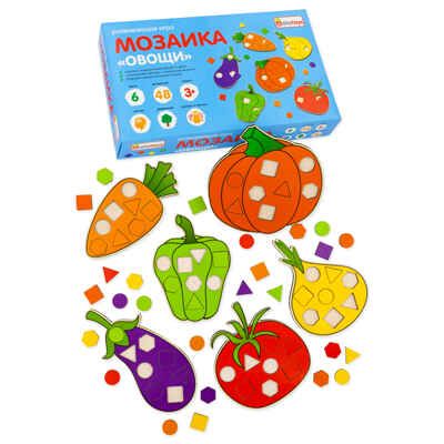 Мозаика Овощи, 6 предметов, 48 геометрических фигур, арт. МКО01, производитель Алатойс, ISBN 467-0-00685-627-5 № 1