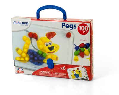 31806 МОЗАИКА PEGS 20 ММ (100 ЭЛЕМЕНТОВ 6 КАРТИНОК) В ЧЕМОДАНЧИКЕ, производитель Miniland (Минилэнд), ISBN 841-3-08231-806-2 № 1