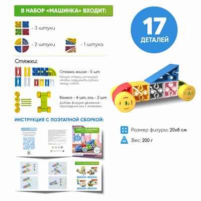 Конструктор развивающий пластиковый "Машинка", 17 элементов, арт. 643TPIQ22T, производитель IQ Кубики, ISBN 460-7-02077-196-3 № 6