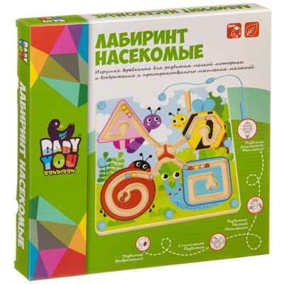 Игра деревянный лабиринт с магнитными шариками НАСЕКОМЫЕ, арт. ВВ4009, производитель Bondibon (Бондибон), ISBN 489-5-13603-911-8 № 1