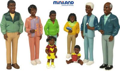 Семья африканцев 3 поколения (набор фигурок), 8 шт., производитель Miniland (Минилэнд), ISBN 841-3-08227-396-5 № 1
