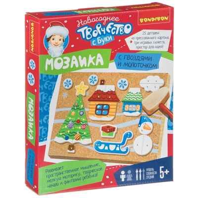 Новогодний набор для творчества Мозаика с гвоздями и молоточком, арт. ВВ4634, производитель Bondibon (Бондибон), ISBN 489-5-13604-690-1 № 1