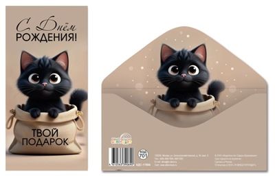 КДС-17806 Конверт для денег на склейке. С Днём рождения! Твой подарок (унисекс, котенок), производитель Сфера ТЦ , ISBN 461-0-56339-069-0 № 1
