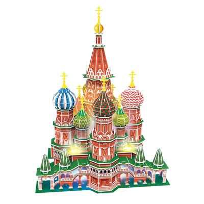 3D пазл Храм Василия Блаженного с LED-подсветкой, 224 детали, арт. L519h, производитель Cubicfun, ISBN 694-4-58820-519-5 № 1