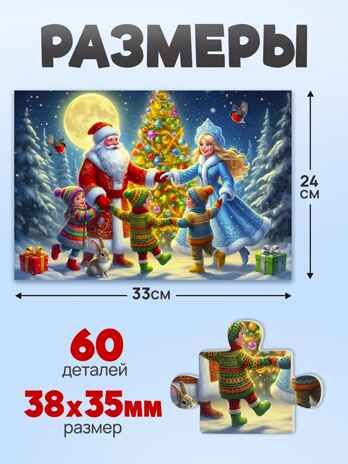 Оживи мультфильм Пазлы 60 элементов Новогодний хоровод, арт. Х60-6719, производитель Рыжий кот, ISBN 467-0-41976-719-9 № 2