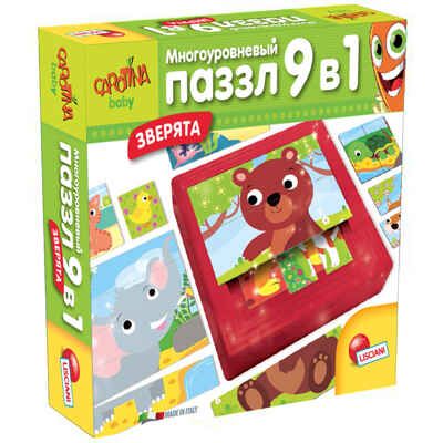 R63475 МНОГОУРОВНЕВЫЙ ПАЗЗЛ 9 В 1 ЗВЕРЯТА, производитель Lisciani (Лишиани), ISBN 800-8-32406-347-5 № 1