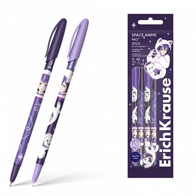 Набор из 4 ручек шариковых Neo® Stick Аниме в космосе 0.7, Super Glide Technology, цвет чернил синий, арт. 61015, производитель ErichKrause® (Эрих Краузе), ISBN 404-1-48561-015-1 № 1