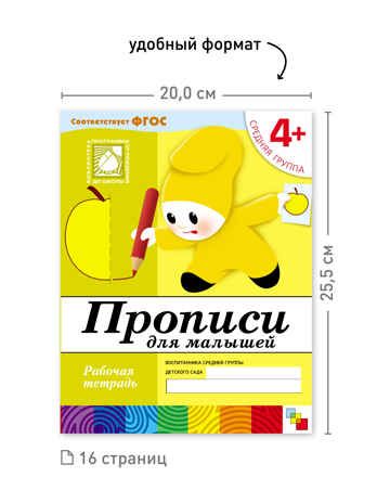 Набор 25 шт. Прописи для малышей Средняя группа 4+, производитель МОЗАИКА-СИНТЕЗ , ISBN 978-5-43153-624-3 № 3